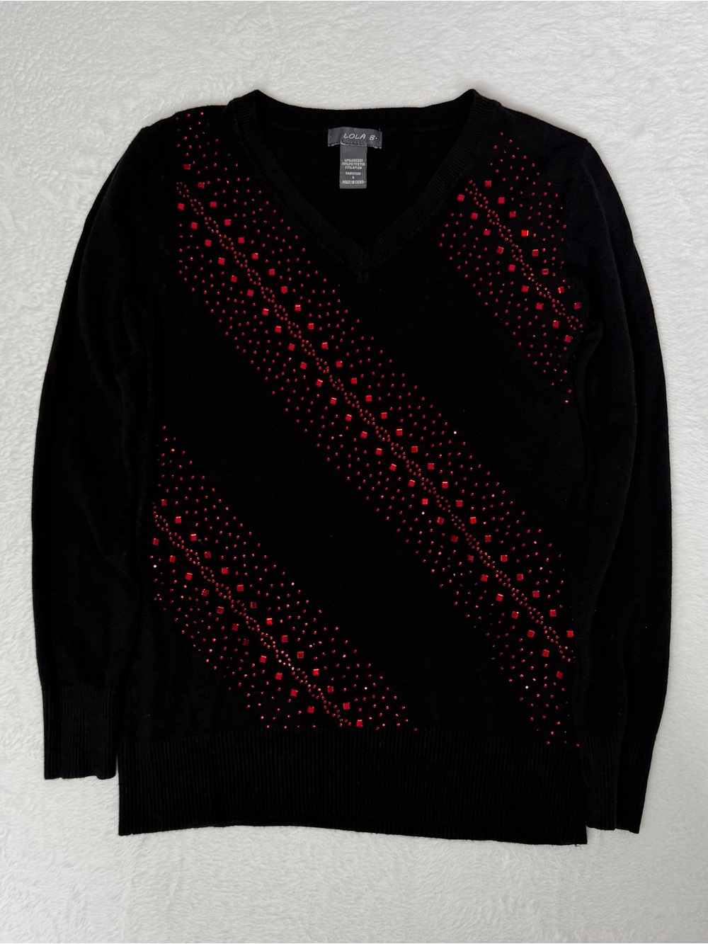 Lola B Black Red Studded Sweater Size S Whimsy Goth Romantic